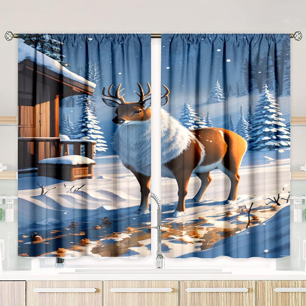 2 delar - Jul - tryckt gardin - Polyestermaterial - lämplig för sovrum, vardagsrum, arbetsrum privat gardin