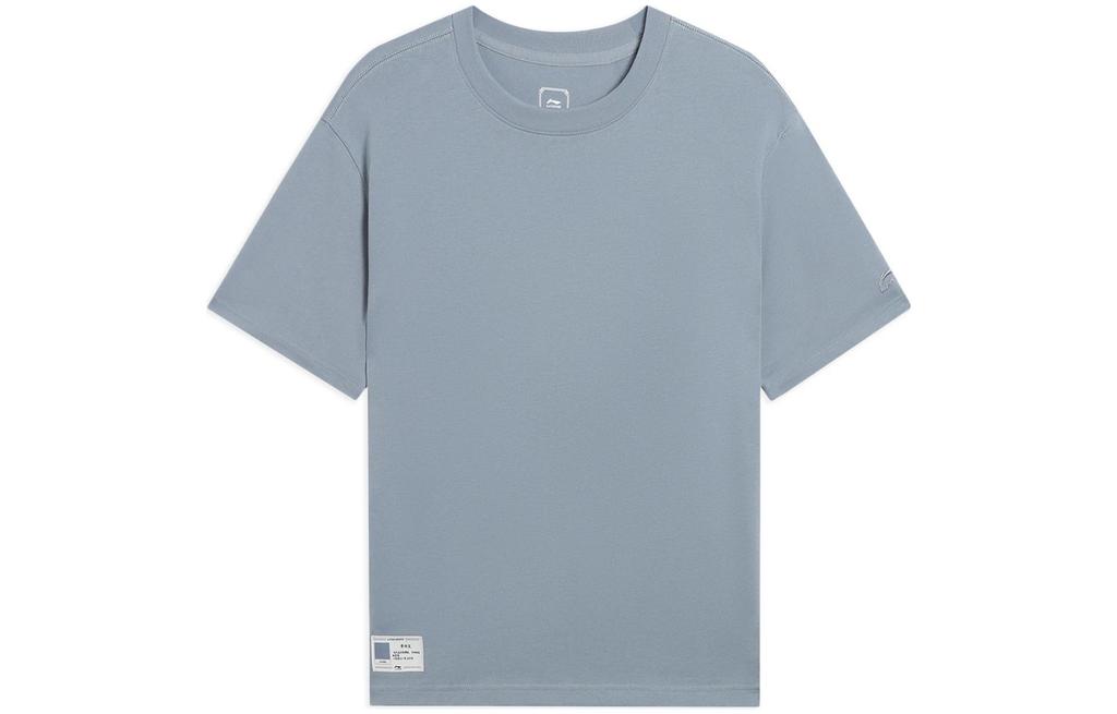 Li Ning Sports Life Collection T Shirts Men's Cyan Brick Gray Crew Neck Moderate Straight Fit AHSS765-4