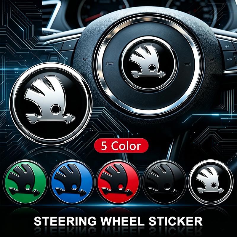 43mm Car Steering Wheel Badge Decal Auto Styling Car Decoration Sticker for Skoda Superb Rapid Citigo Scale Fabia Octavia Karoq Kodiaq Kamiq