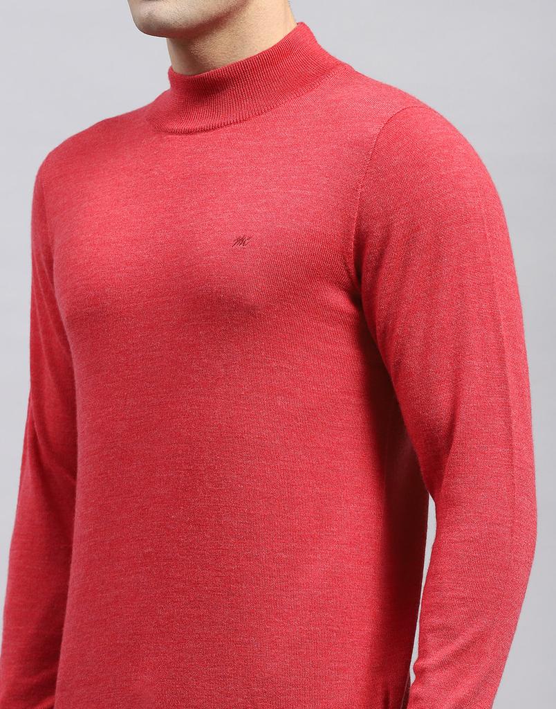 Monte Carlo Mens Solid Red High Neck Full Sleeve Pullover