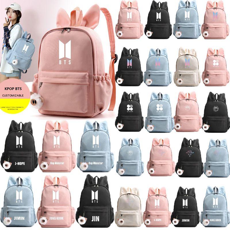 Bunny Kpop Bts Rabbit Ears Backpack Girls School Bags V With Piggy Pendant Plush