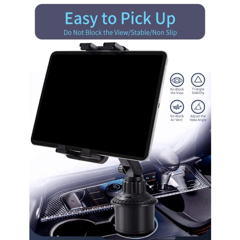 Adjustable Vehicle Cup Holder Mount For Smartphones And Tablets Up To 17inches With Secure Spring Clip