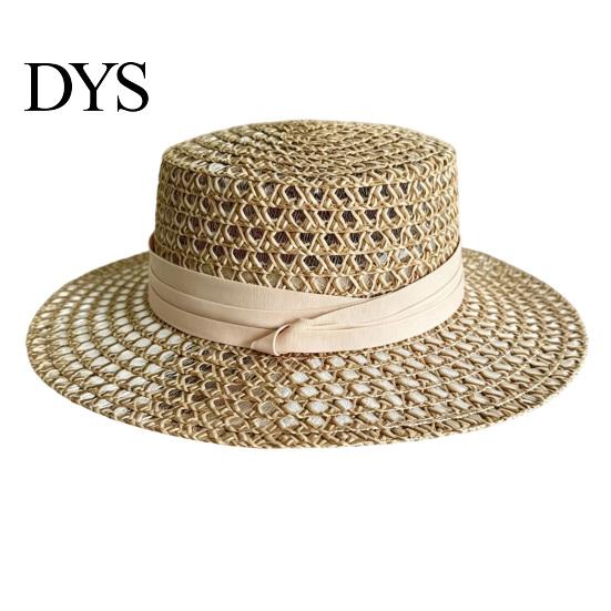 Elegant Vintage Sun Hat Women Straw Hat, with Satin Ribbon Decor, Wide Brim Foldable Travel Beach Breathable Flat Top for Summer Vacation Cap
