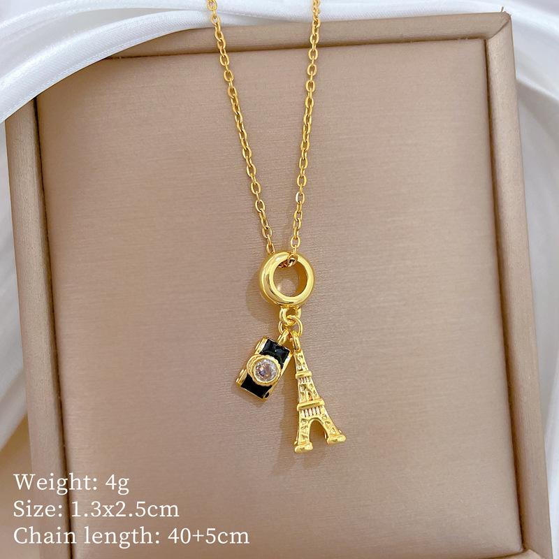 Stainless Steel Copper Micro-Inlaid Natural Stone Heart Fashion Light Luxury Elegant Electroplated Sporty Unisex Necklace