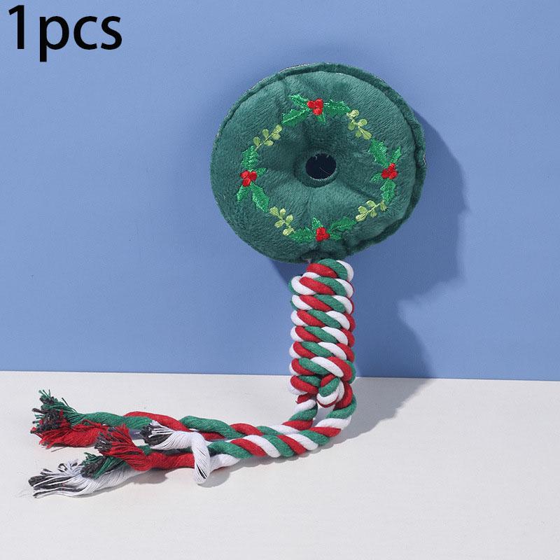 Pet Christmas Supplies Dog Toy Teeth Cleaning Rope Knot Cotton Rope Toy Cute Cartoon Chewing Toy
