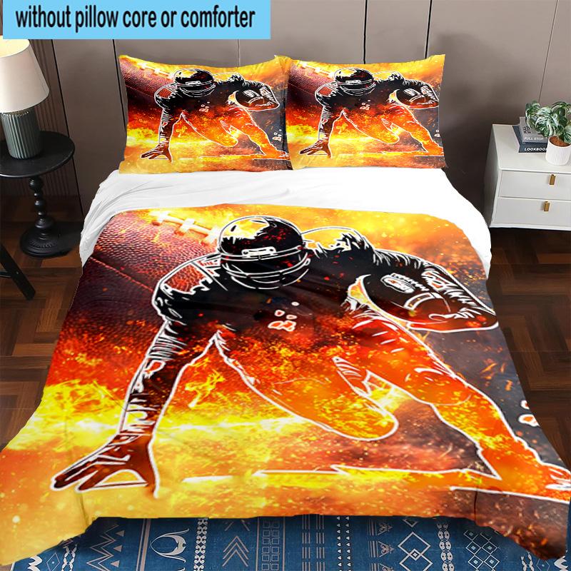 3PCS Football Player In Flames 3pcs Bedding,Including 3PCS Duvet Cover And 2pcs Pillowcases Perfect for Christmas,Ideal for Bedroom, Dormitory