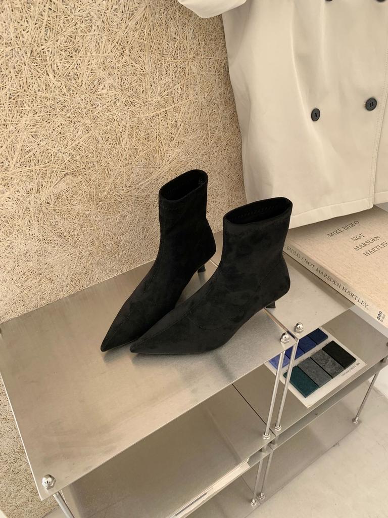 High Heel Pointed Suede Khaki Skinny Boots Short Boots Women's Shoes 2025 New Spring and Autumn Single Boots Korean Small Naked Boots