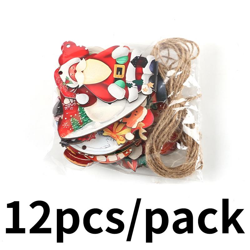 (12 pcs/pack) 4.9-8.5cm Christmas Pendant Wooden Pendants Colorful Woodblock Children's Cartoon Snowman Festival Decoration DIY