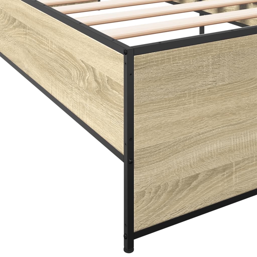 Bed Frame Sonoma Oak 75x190 cm Particleboard and Metal