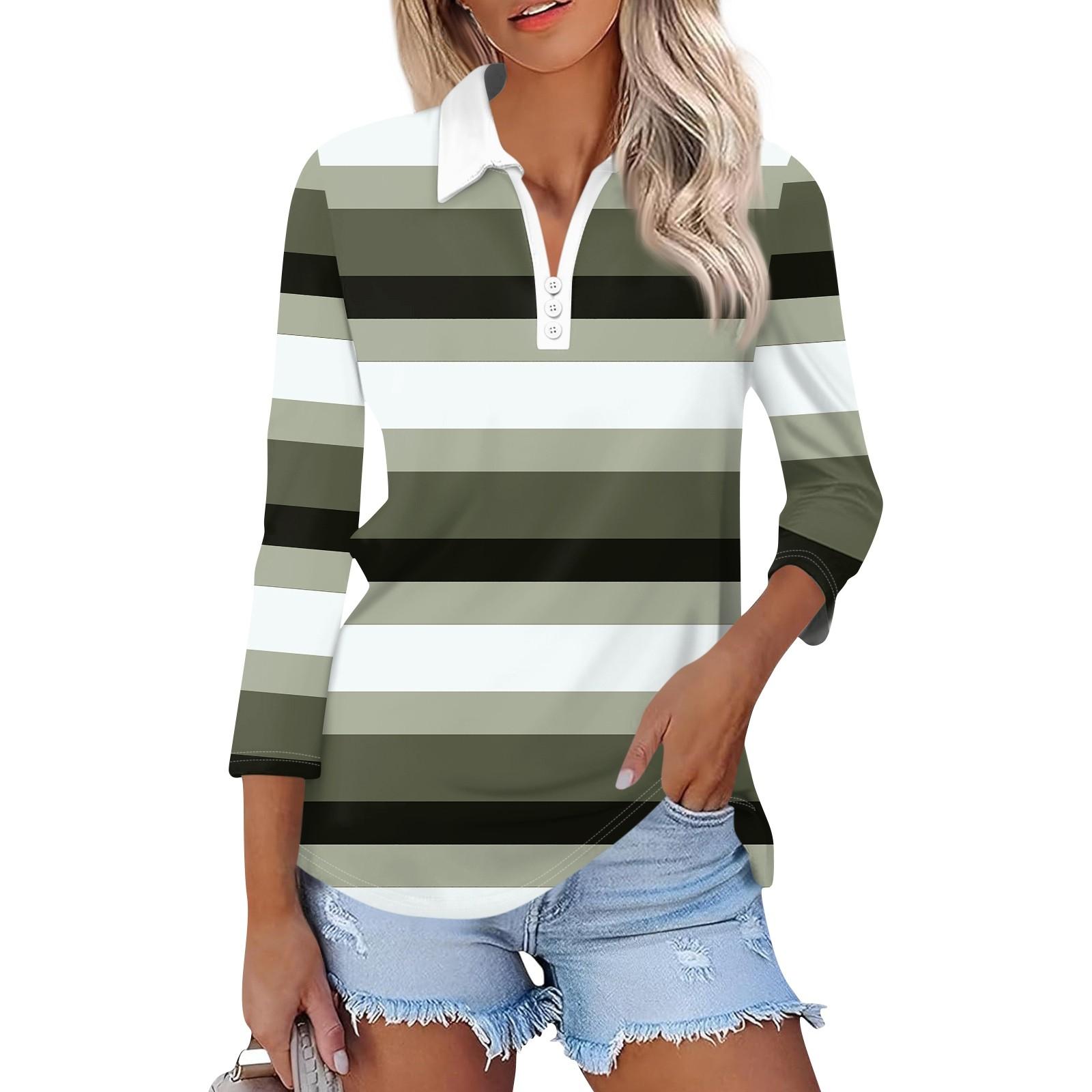 

Женская модная повседневная рубашка с отворотом и рукавом 3/4 с принтом, женские топы на пуговицах с V-образным вырезом XXL