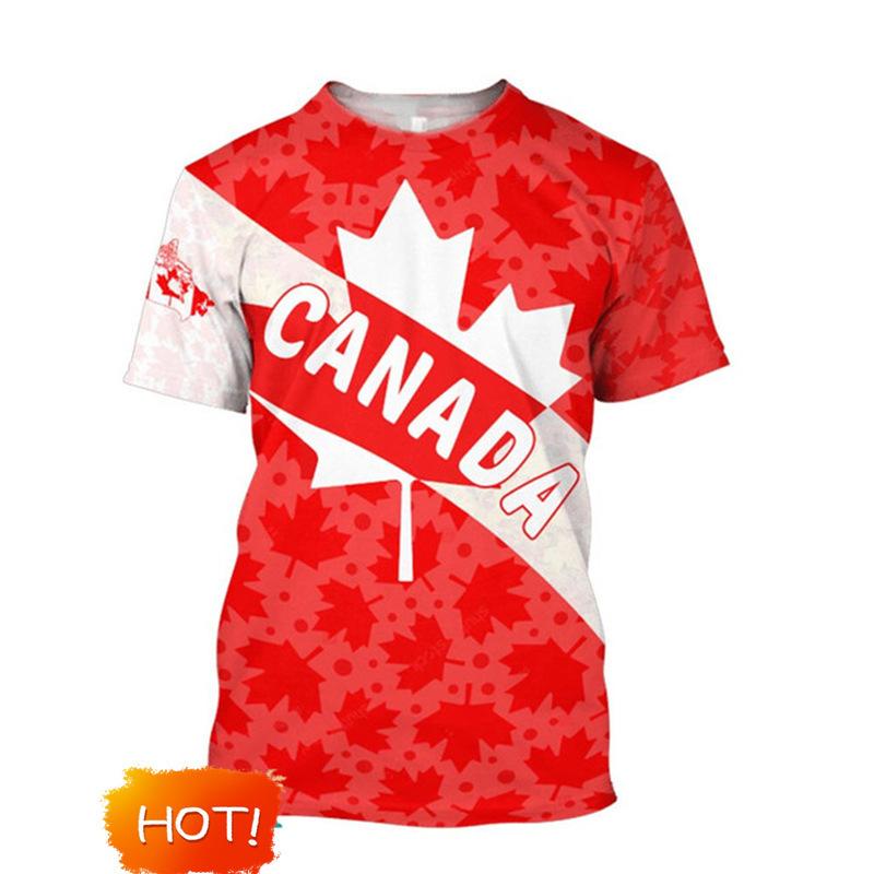 Canada Thema Korte Mouw T-shirt, Esdoornblad Print, True North Strong Free, Casual Kleding