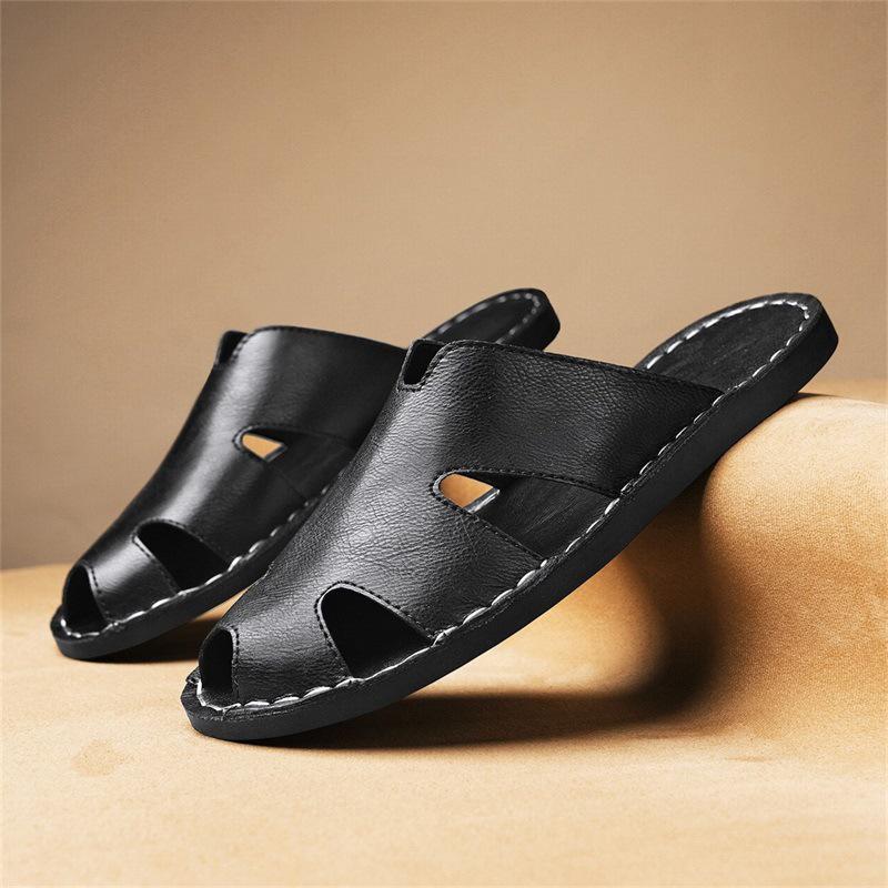 2026 Men's Casual Soft Sole Non-slip Leather Beach Slippers