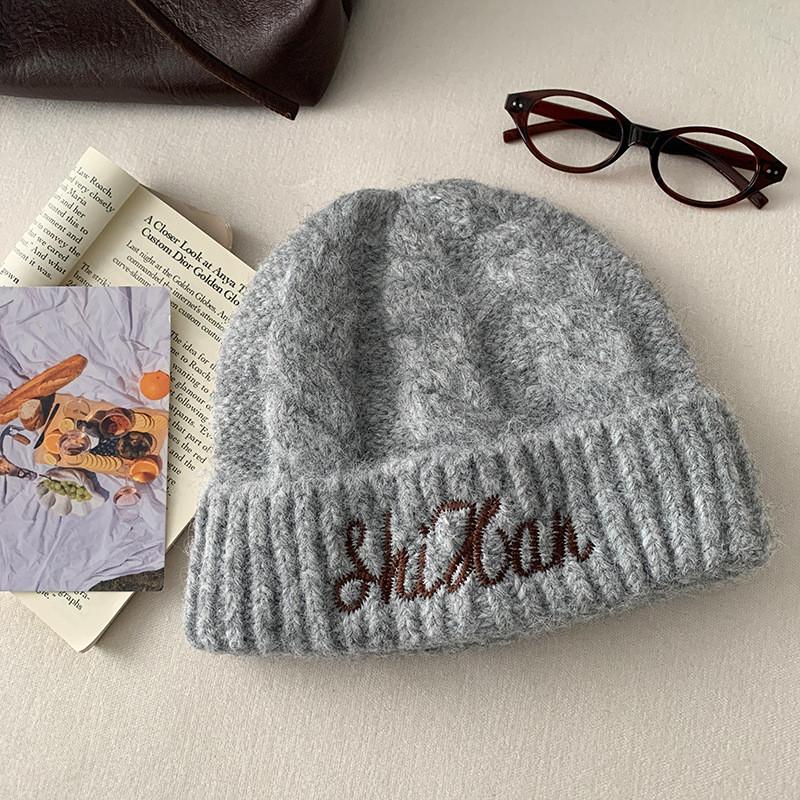 Wool Blend Embroidered Letter Knit Hat For Women Winter Warmth