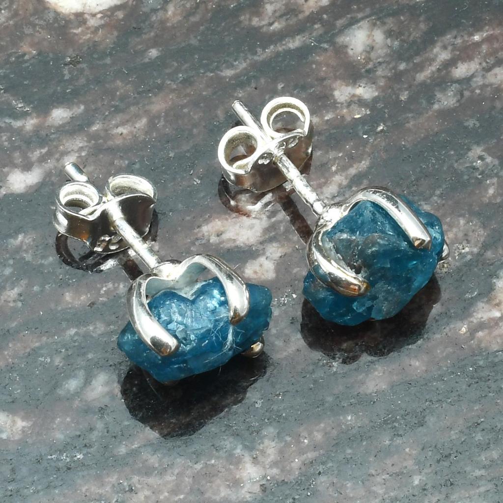 Blue Color Azurite Rough Gemstone Stud Earrings, 925 Sterling Silver, Handmade Gemstone Stud Earrings, Gift for Easter