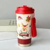 Shangqi Christmas Insulated Coffee Mug with Straw & Handle, 500ml (2-Pack)