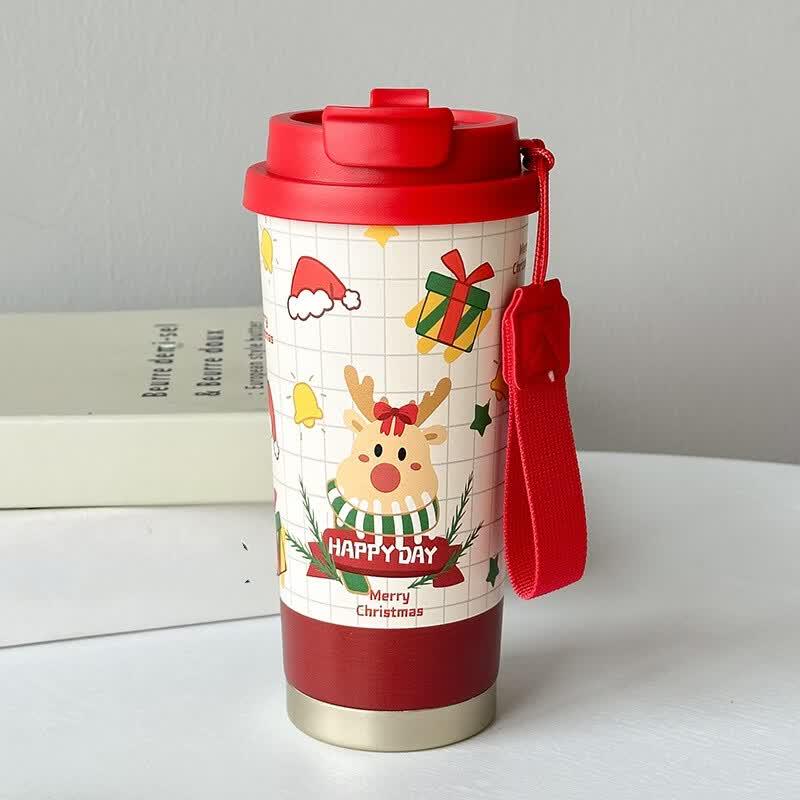 Shangqi Christmas Insulated Coffee Mug with Straw & Handle, 500ml (2-Pack)