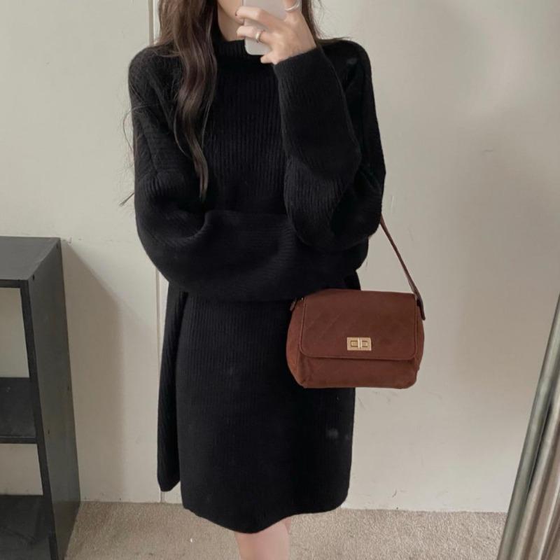 Autumn and winter new loose and lazy style turtleneck pullover women's fashion versatile medium and long inner dress