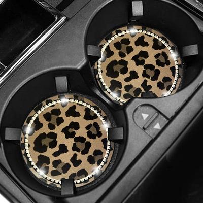 1pcs 7cm Diameter Rhinestone Cow Print & Leopard Print Anti-Slip Silicone Cup Coasters For Car