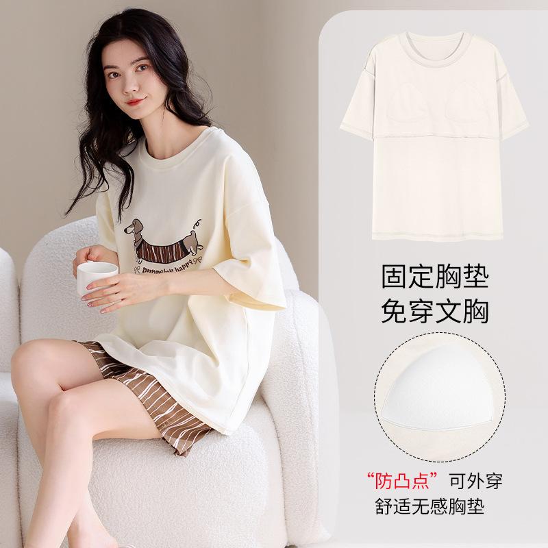 

Pajamas women s summer pure cotton with chest pad short-sleeved shorts new cute cartoon can be worn outside loungewear set m recommended 40-50kg