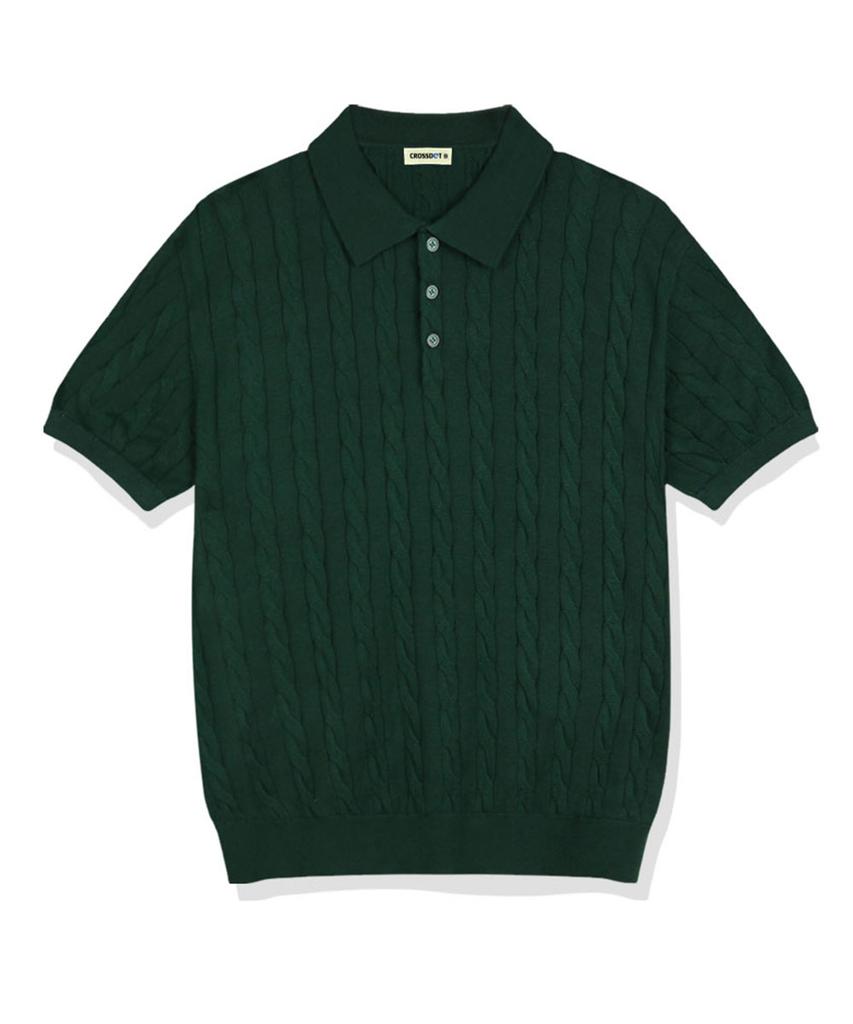 Keuloseudas Sethon Cable Button Collar Short Sleeve Knit 4 Colors [Crsk_0001]
