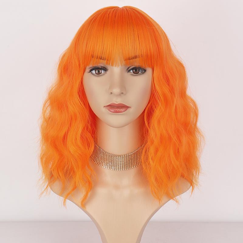 XINRAN Women Fashion Light Purple Shoulder Length Natural Wavy Wig with Bangs Synthetic Fiber Short Wavy Wig Cosplay Daily Wear