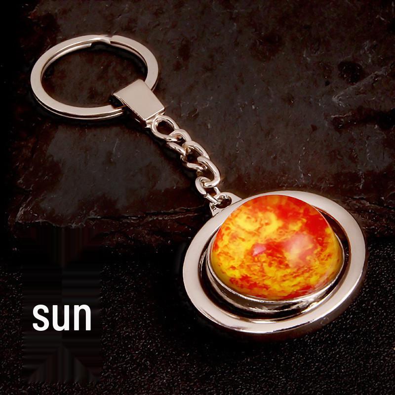 Rotating Saturn & Planets Crystal Keychain with Luminous Sun & Moon