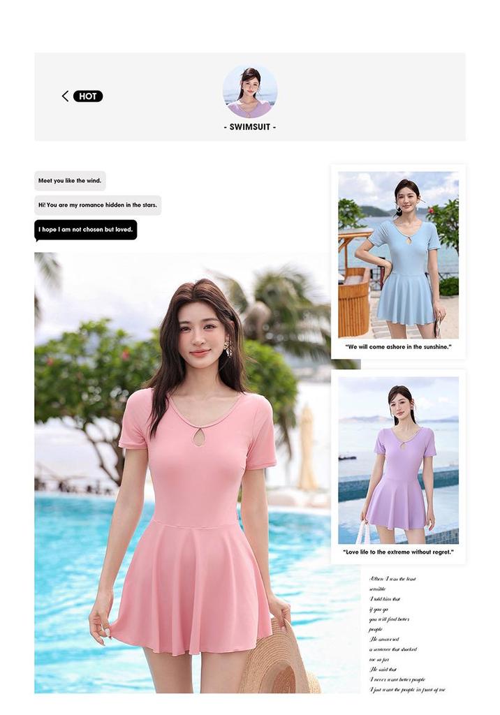 Women's 2026 New Style One-Piece Swimsuit: Elegant, Conservative, Tummy-Covering, Slimming, Pure Color, Sexy Swimwear for Hot Springs
