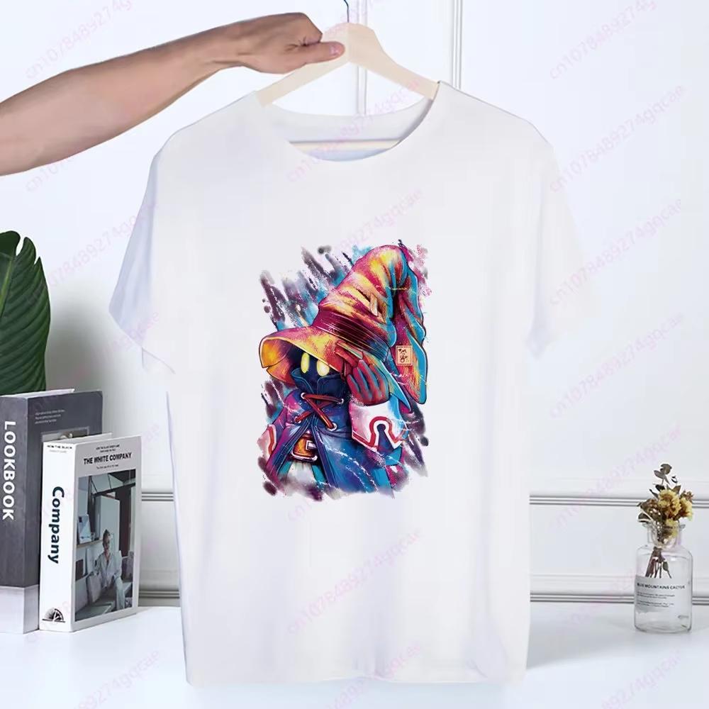 Final Fantasy Anime Shinra Schulmädchen T-Shirt Sommermode Herren T-Shirt Lässig Weiß Lustiger Cartoon-Druck Hip Hop Oberteile T-Shirt