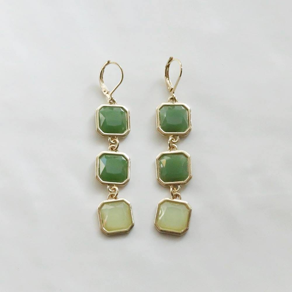 Sooho Pola Green Gemstone Chain Earrings