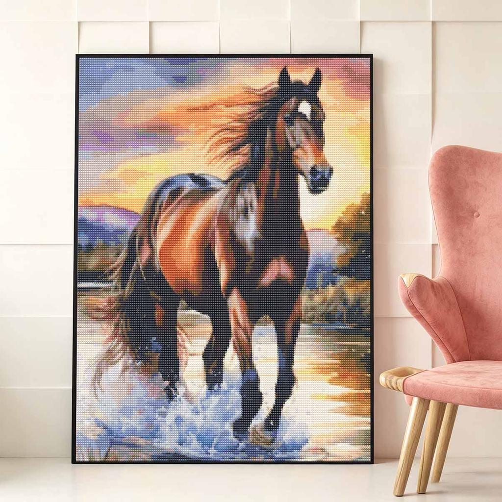 Horse DIY Diamond Art Painting Kit with Shiny Resin Diamonds for Adults Relaxing Craft Wall Decor and Handmade Gift Idea Set Decor