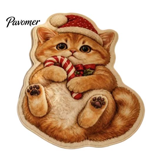 Kitchen Sink Rug Christmas Cat Shaped Rug, Plush Sleeping Absorbent Bathroom Mat, Xmas Lovers Gift Hat Kitty Non-slip Washable Area for Bedroom,