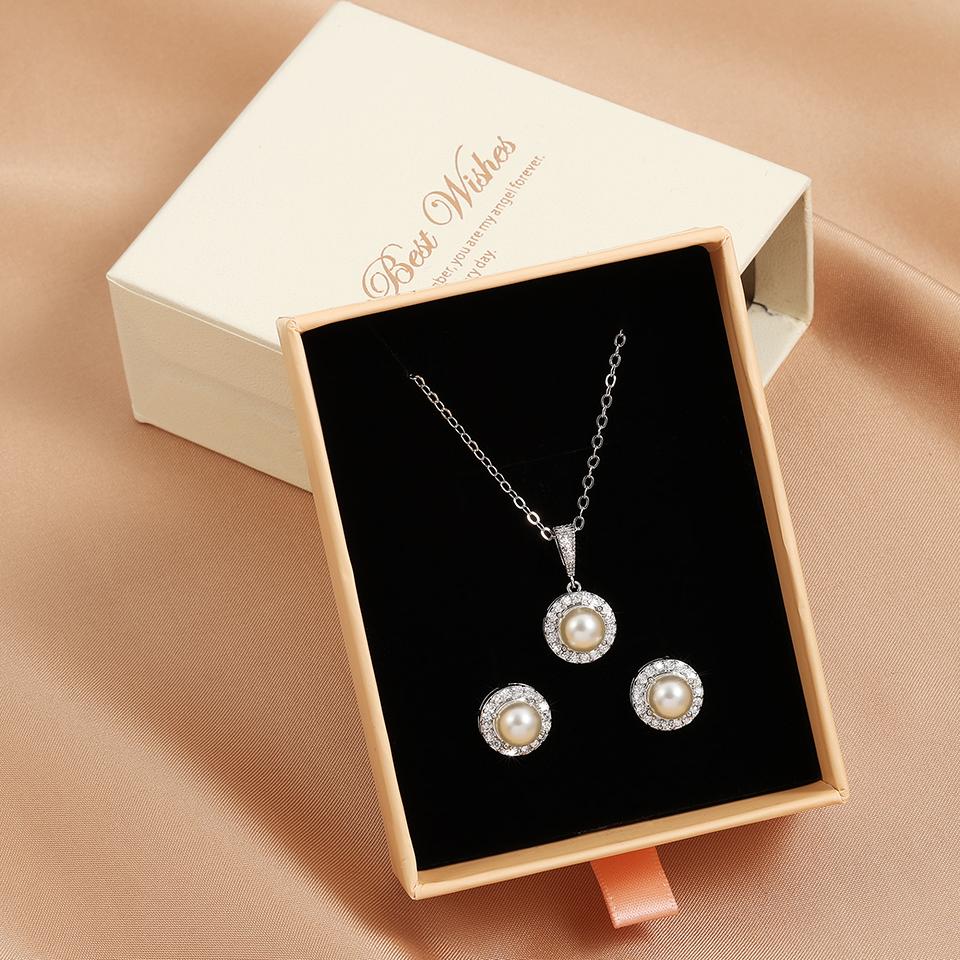 ZAKOL Simple Fashion Imitation Zircon Earrings Necklace Zircon Set With Box AAA Zircon Ear Neck Accessories Women Birthday Gift