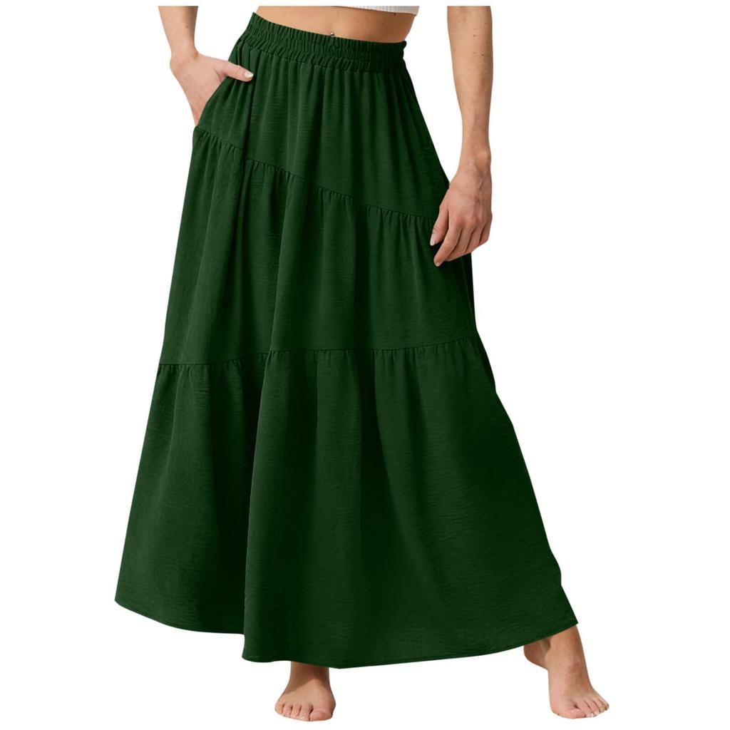 Women Casual Summer Loose Maxi Skirt Elastic Waist Lightweight Flowy Tiered Design Comfortable Daily Wear