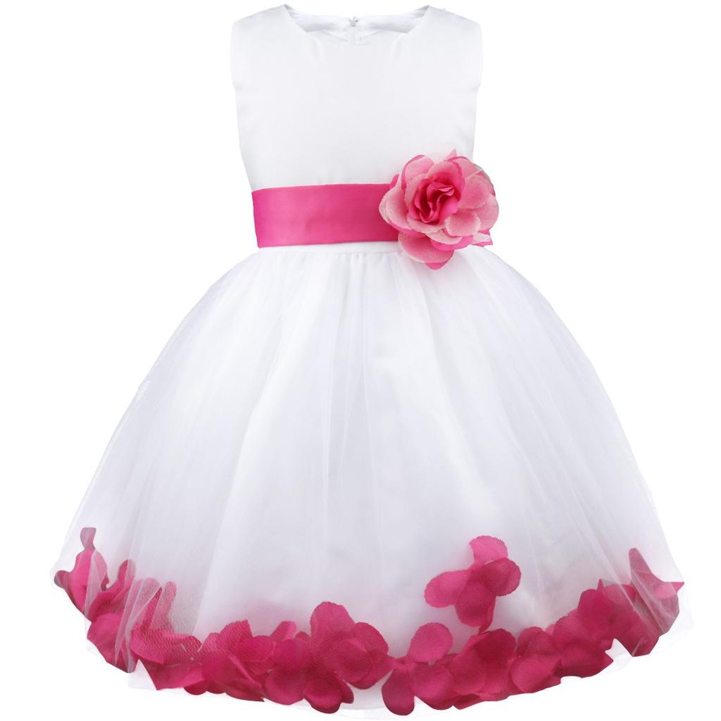 Infant Kids Girls Princess Flower Petals Tulle Formal Wedding Pageant Dress Knee Length