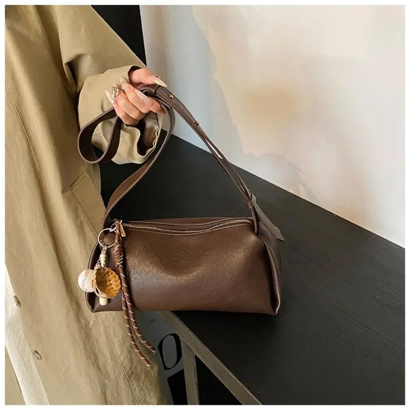 Monochromatic PU Shoulder Bag with Zipper for Women All-purpose Crossbody Bags Feminine Fashion