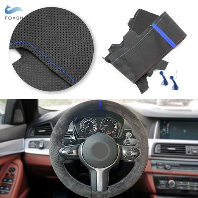 Car Steering Wheel Suede Leather Cover Trim Blue Bar For BMW M Sport F10 F11 F12 F15 F16 F22 F23 F25 F26 F30 F32 F34 F36 F39