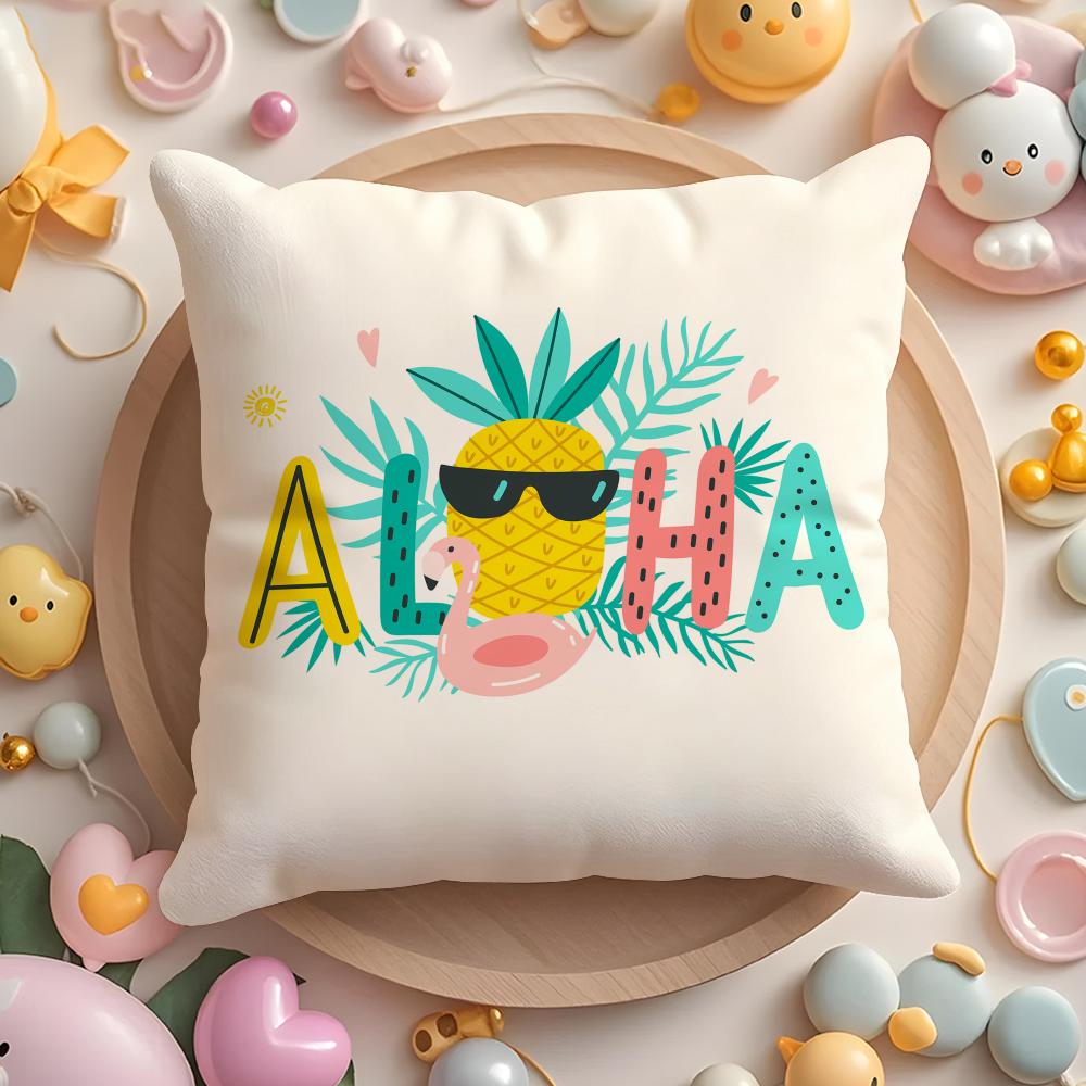 Aloha Hibiscus Design Cushion Cover Plush Fabric Soft Double-Sided Printed Sofa Warm Winter Home Gift Pillow Case