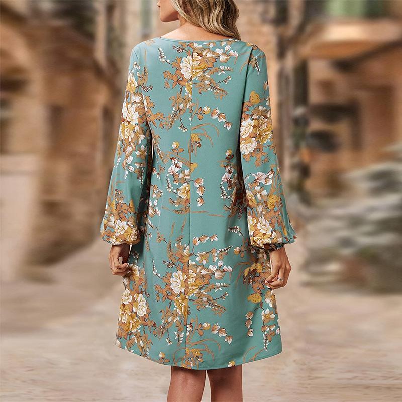 New Style Long-sleeved Dress in Autumn Style A-line Round Neck Fashionable Midi Dress