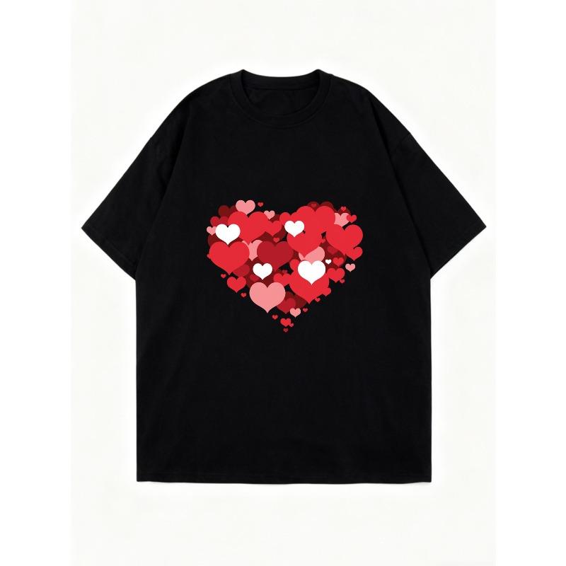 Oversized T Shirt Dress Black Heart Pattern Print Casual Everyday Wear