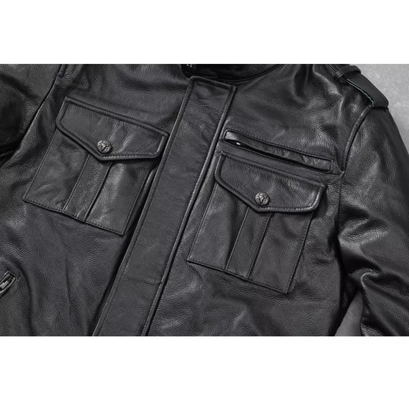 Chinese Size Men Leather Jacket Genuine Cowhide Black Autumn