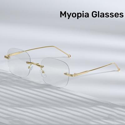 Metal Frame Women Men Unisex Frameless Myopia Glasses Vintage Blue Light Blocking Minus Eyewear Finished Prescription Eyewear