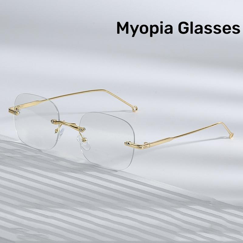 Metal Frame Unisex Myopia Glasses Vintage Blue Light Blocking Minus Eyewear Frameless Prescription Eyewear