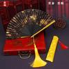 Chinese Handheld Folding Fan - Gold/Silver Foil Embroidery Elegant Palace Fan for Women, Hanfu Dance Costume Accessories