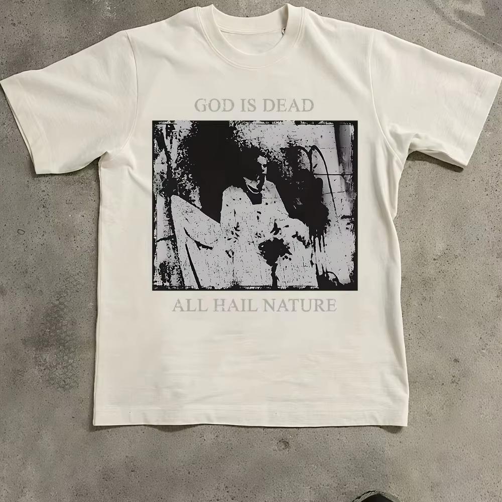God Is Dead Graphic Tee Nihilistic Misanthropic Horror Aesthetic Oversized Short Sleeve Cotton Unisex Tshirt Multisize