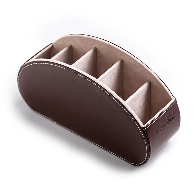 Multifunctional 5 Grid Desktop Pu Leather Organizer Remote Control Storage Box Cosmetics Makeup Brush Holder Sundries Stand