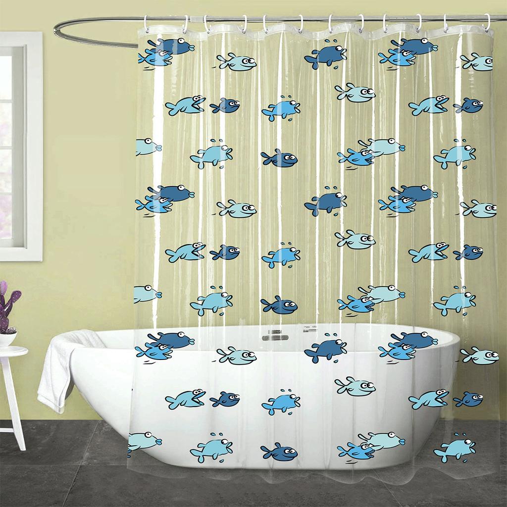 Hochwertiger PEVA Goldfisch Duschvorhang - Transparente Badezimmerdekoration mit Orangen Fischen und Stein-Design, Inklusive 12 Haken