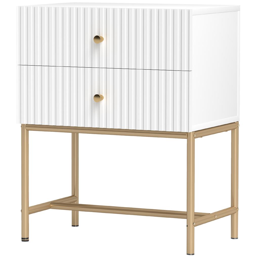 Elegant Two-Drawer Bedside Table - White