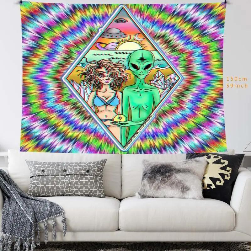 Alien Colorful Psychedelic Tapestry Durable Decorative Aesthetic Hippie Home Living Room Bedroom Wall Hanging Art