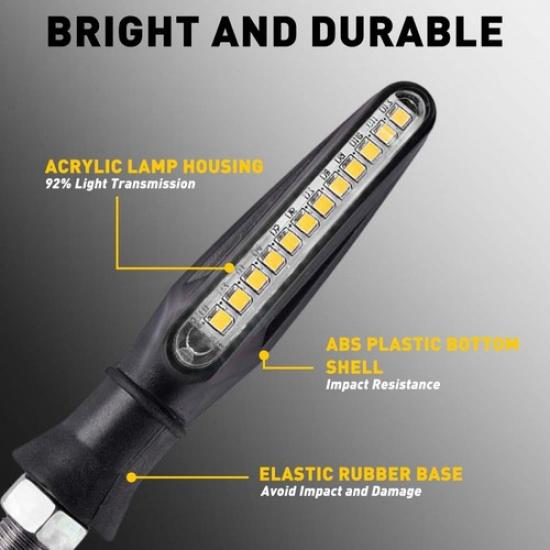 4X Sequential LED Motorcycle Turn Blinker Signal Indicator Marker Amber Light