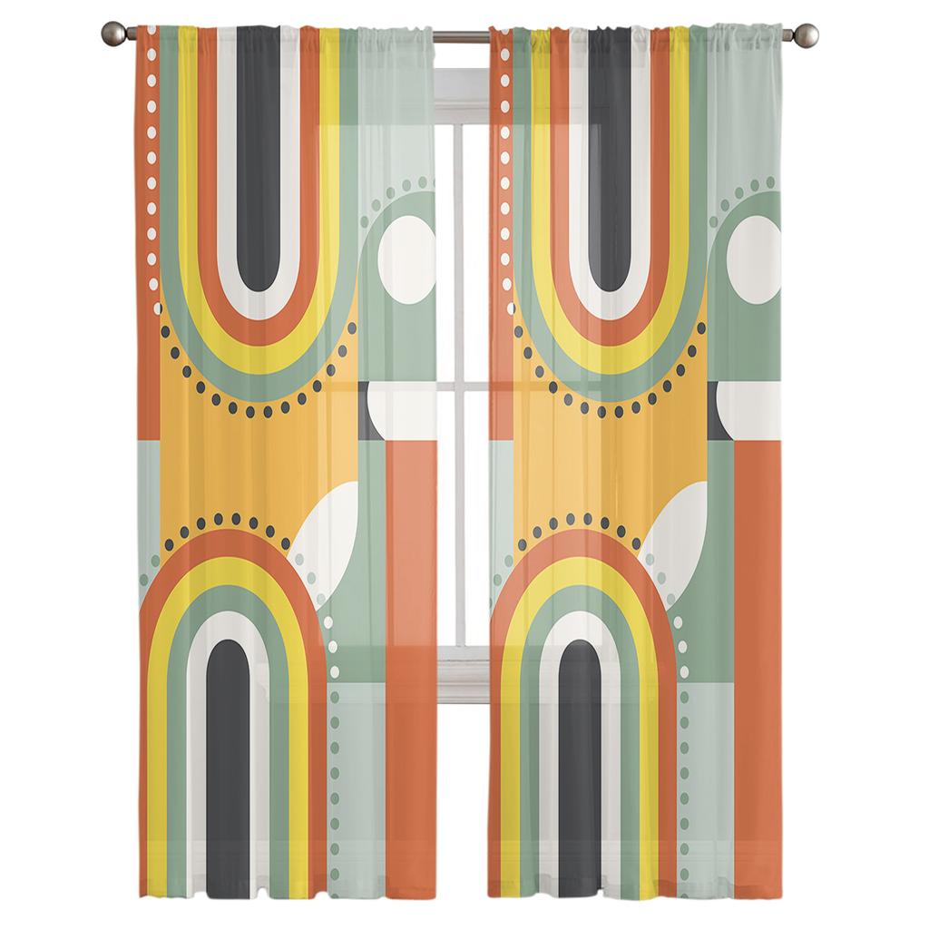 Abstract Medieval Geometry Voile Sheer Curtains For Living Room Window Chiffon Tulle Curtain Kitchen Bedroom Drapes Home Decor